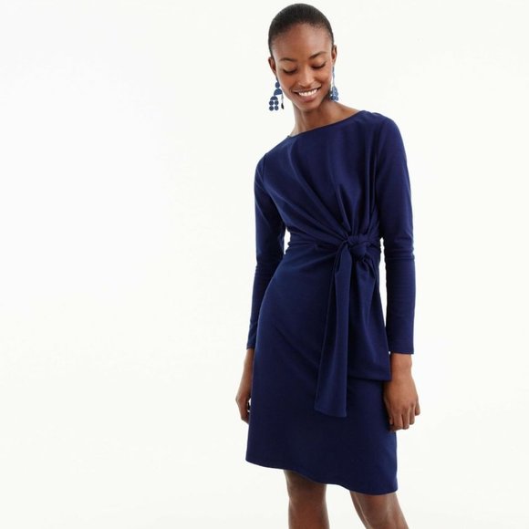 J.Crew Drapey tie-waist dress in dark ink, size Small - Picture 2 of 6